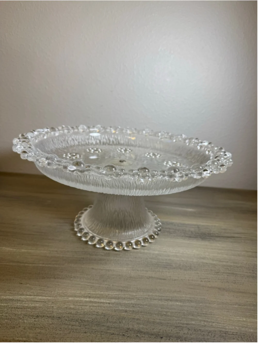 Vintage Masserini Barocco Attributed Clear Glass Pedestal Cake Stand 11.5
